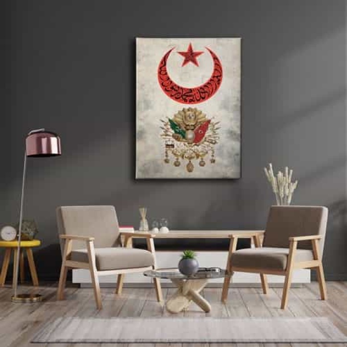 Turk Bayragi- Osmanli Devlet Armasi Kanvas Tablo
