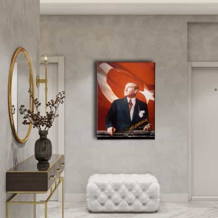 Turk Bayrakli Ataturk Portresi Kanvas Tablo