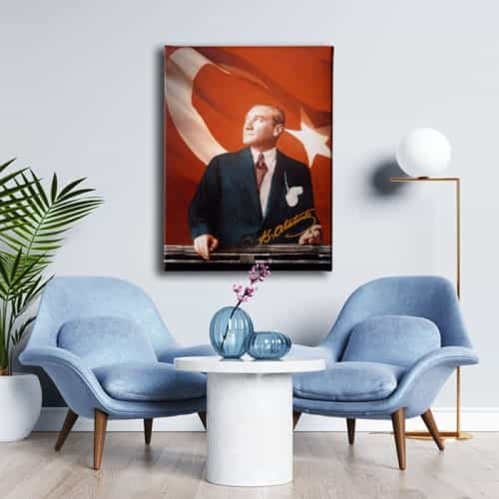 Turk Bayrakli Ataturk Portresi Kanvas Tablo