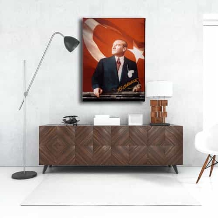 Turk Bayrakli Ataturk Portresi Kanvas Tablo