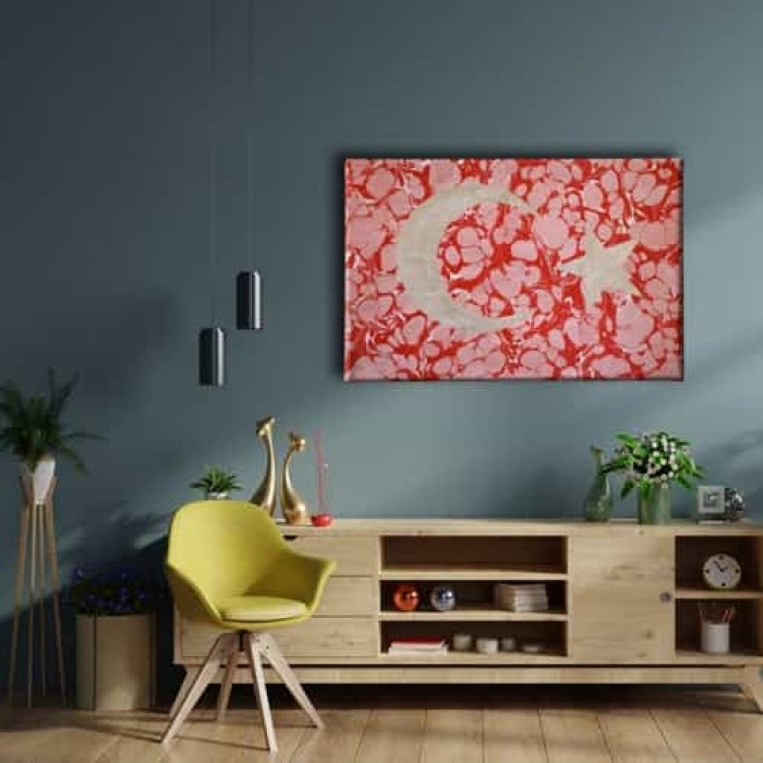 Turk Bayrakli Ebru Kanvas Tablo