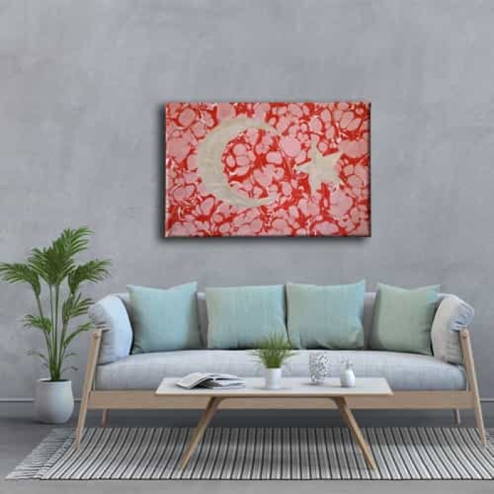 Turk Bayrakli Ebru Kanvas Tablo