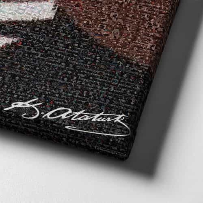 Turk Bayrakli - Imzali Ataturk Portresi Kanvas Tablo