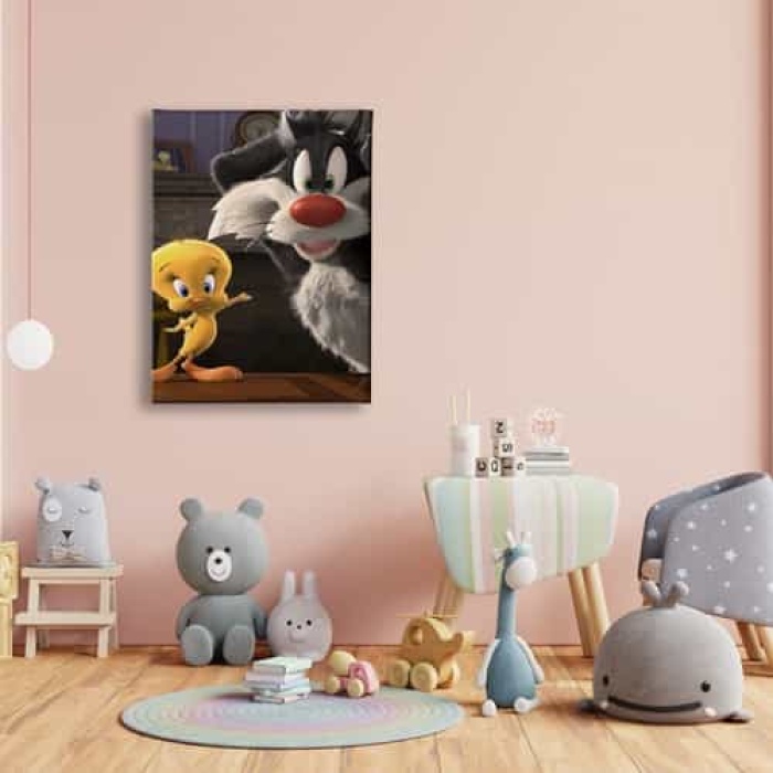 Tweety Ve Kedi Cocuk Kanvas Tablo