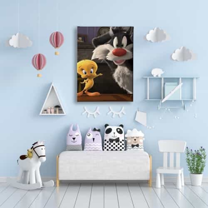 Tweety Ve Kedi Cocuk Kanvas Tablo