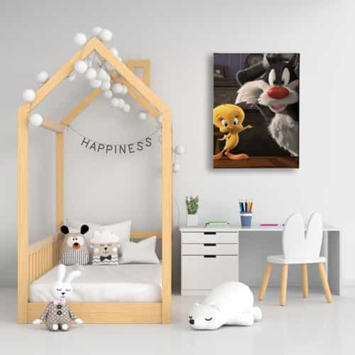 Tweety Ve Kedi Cocuk Kanvas Tablo