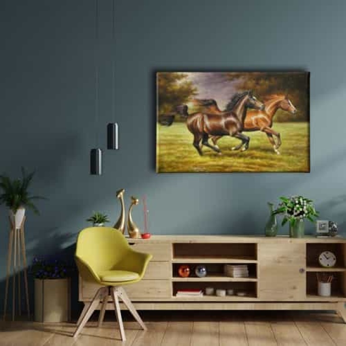 Yagli Boya Atlar Kanvas Tablo