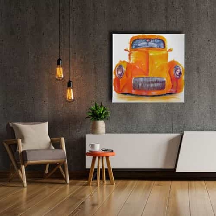 Yagli Boya Turuncu Araba Canvas Tablo