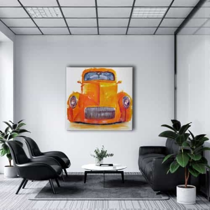 Yagli Boya Turuncu Araba Canvas Tablo