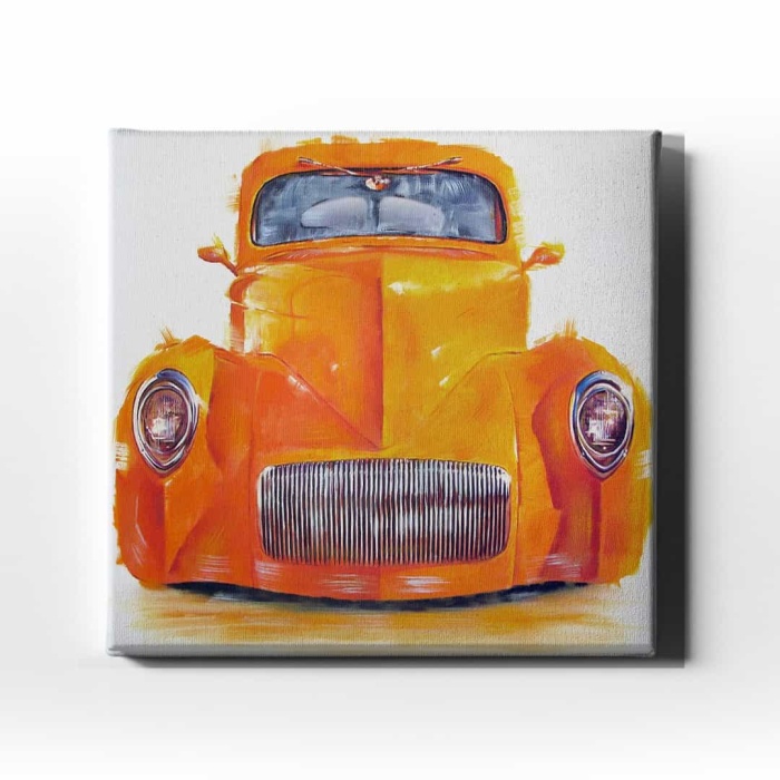 Yagli Boya Turuncu Araba Canvas Tablo
