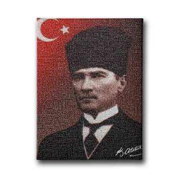 Turk Bayrakli - Imzali Ataturk Portresi Kanvas Tablo