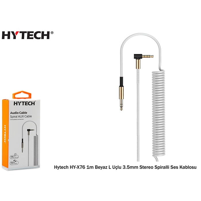 Hytech HY-X76 1m Beyaz L Uçlu 3.5mm Stereo Spiralli Ses Kablosu