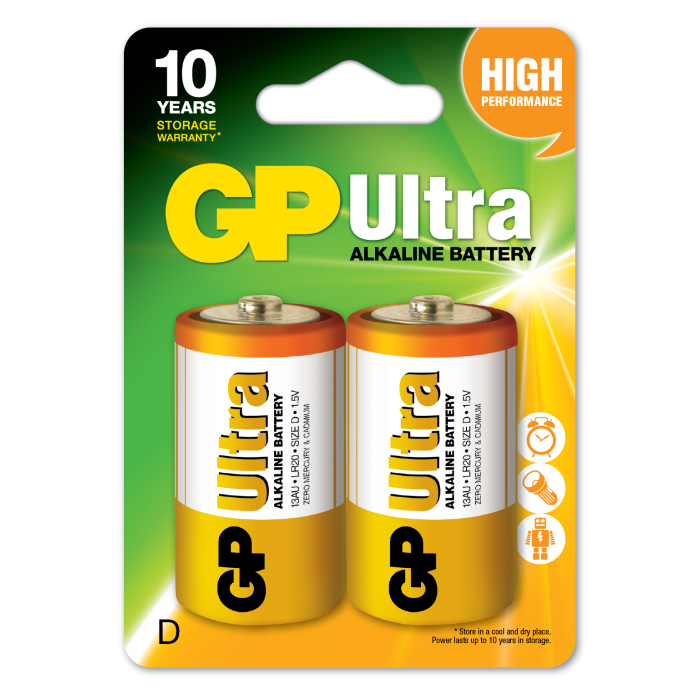 GP LR20 Büyük Boy Ultra Alkalin Pil 2li Paket GP13AU-U2 D Boy