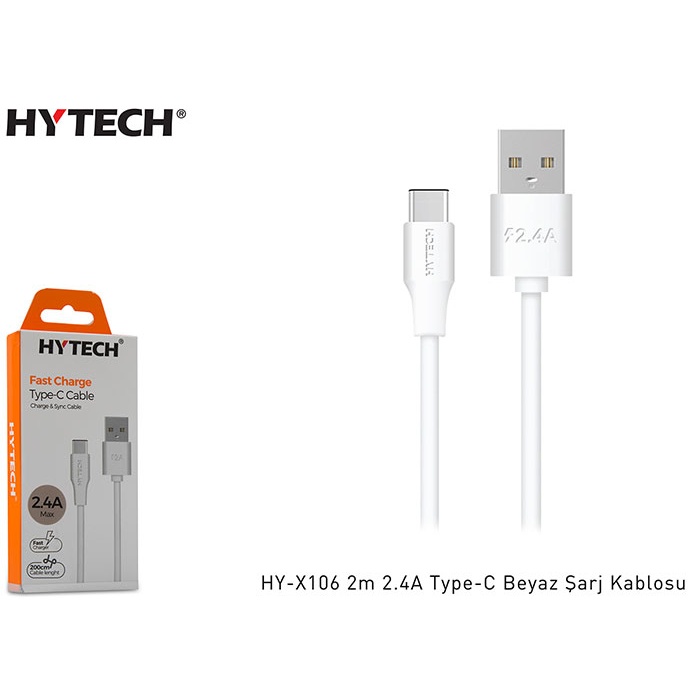 Hytech HY-X106 2m 2.4A Type-C Beyaz Şarj Kablosu
