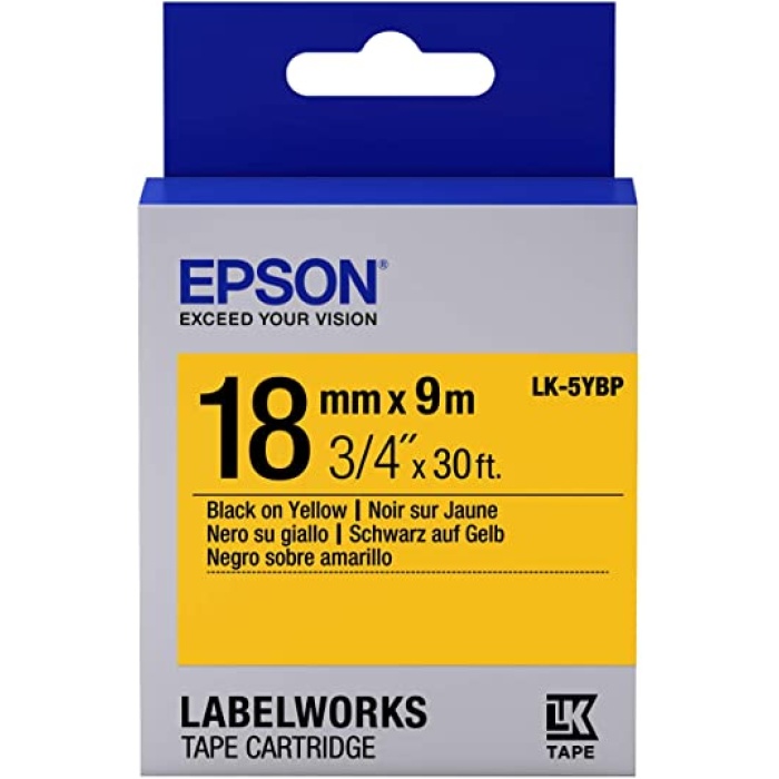 Epson LK-5YBP Pastel Siyahı Üzeri Sarı 18mm 9metre Etiket