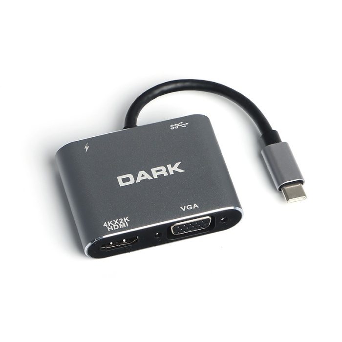 Dark USB 3.1 Type-C den 4K UHD HDMI & VGA Dönüştürücü Adaptör