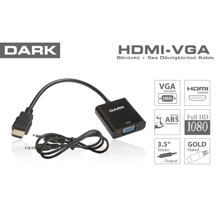 Dark HDMI TO VGA ve SES Aktif Dijital-Analog Dönüştürücüsü