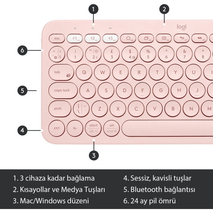 Logitech K380 Bluetooth Rose Klavye