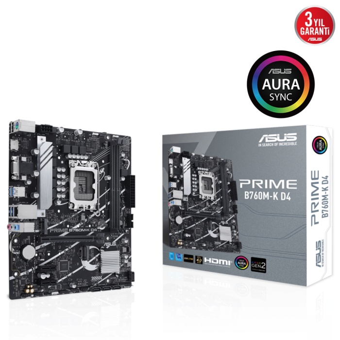 Asus Prime B760M-K D4 Intel B760 Soket 1700 DDR4 5333(OC)MHz mATX Gaming (Oyuncu) Anakart
