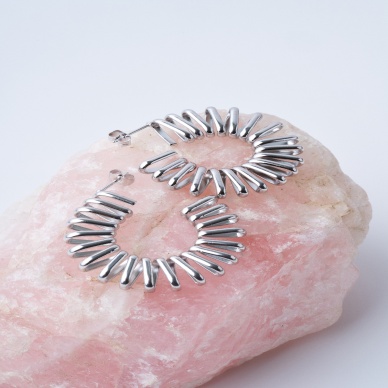 Oval Spring Silver Çelik Küpe