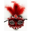 Kırmızı Renk Payetli Pullu Tüylü Parti Maskesi 17x20 cm