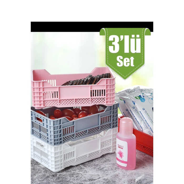 Kasa Sepet 3lü Set Çok Amaçlı Mini Plastik Organizer Mutfak Düzenleyiciler 17x10x6 cm