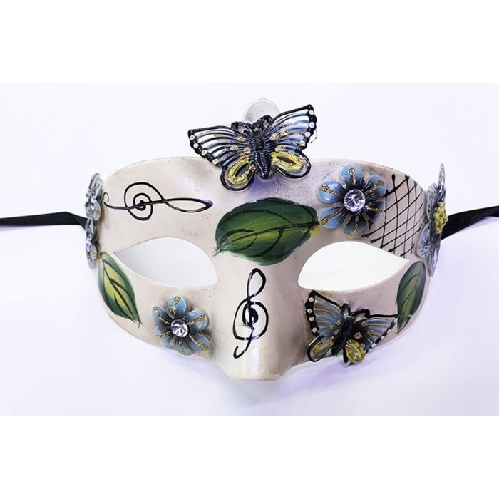 Kelebek ve Çiçek İşlemeli Venedik Maskesi Siyah Renk 10x18 cm
