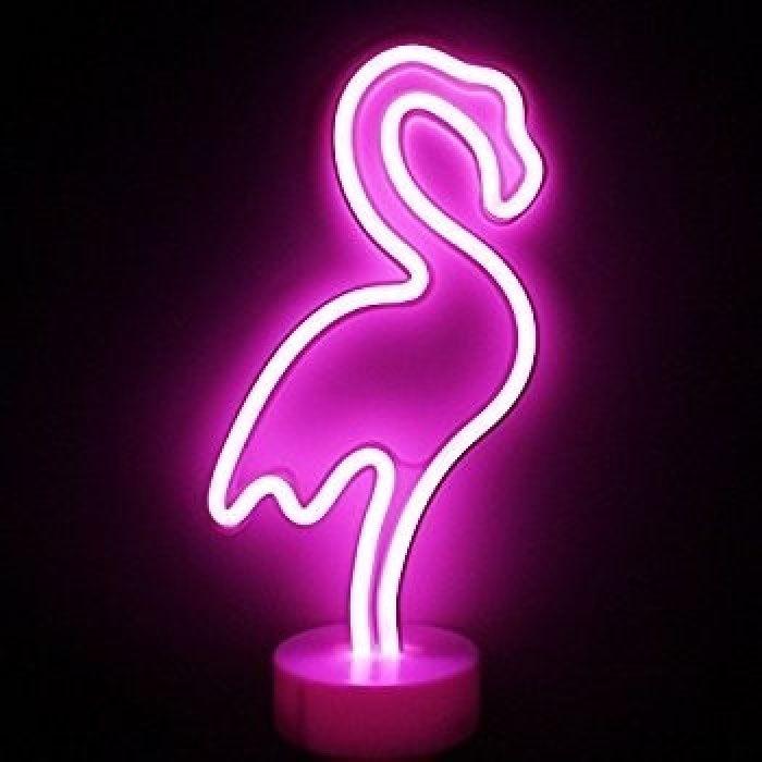 Neon Işıklı Flamingo Masa Gece Lambası USB+Pil