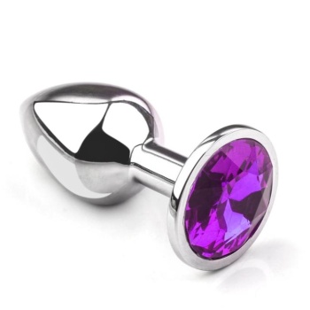Metal Elmas Taşlı Anal Plug Mor En Küçük Boy