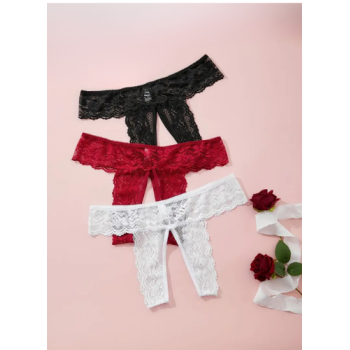 Kadın 3lü Özel Bölgeleri Açık Dantelli Tanga seti BC0045