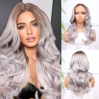 Açık Kumral Gri Ombreli Bebek Saçlı Fiber Sentetik Tül Peruk