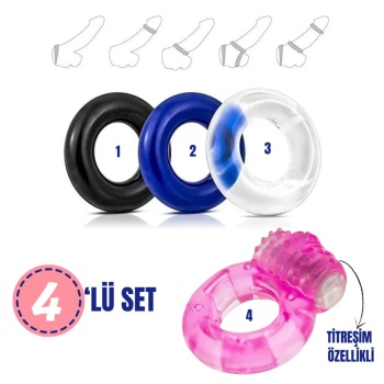 Penix Titreşimli Dörtlü Penis Halkası Seti