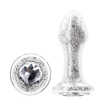 Backpart Yıldız Tozu İçi Kristalli Cam Anal Tıkaç - Gümüş Gri