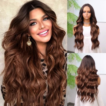 Kahverengi Karamel Işıltılı ve Ombreli Tül Peruk