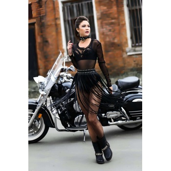 Uzun Deri Püsküllü Etek - APFT411