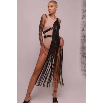 Püsküllü Deri Ceket Harness, Püsküllü Seksi Deri Harness - APFT1014