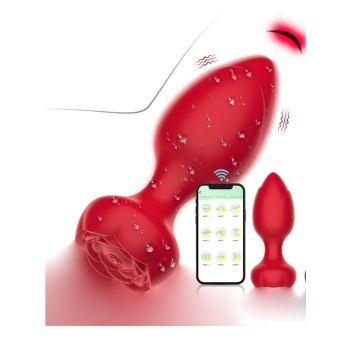 Censan Telefon Kontrollü Full Covered Rubber Rose Anal Plug – Kırmızı