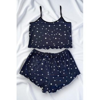 Yıldız Desenli Lacivert Şortlu Pijama Takımı