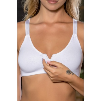 Beyaz Önden Fermuarlı Pamuklu Sütyen,Günlük ve Medikal Kullanım İçin, Kadın İç Giyim