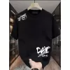 20/1 Penye Compack Day One Baskılı Oversize Bisiklet Yaka T-shirt - Siyah