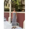 Askılı Uzun Şerit Detaylı Şık ve Rahat Elbise - Gri