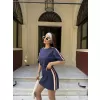 Osy Modal yumuşak dokulu Kumaş Kadın Parçalı Bisiklet Yaka T-shirt Mini Şortlu Etek İkili Takım -Lacivert