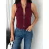 Yakalı Tam Fermuarlı Kolsuz Bluz - Bordo