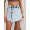 Kot Jeans Kesimetrik Kesim Cepli Şortlu Etek - Gri