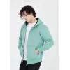 Unisex Tam Fermuarlı Kapşonlu  Hırka - Mint Yeşili