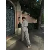 Kadın Uzun Kollu Yakalı Gömlek Pantalon Takım- Gri