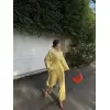 Kadın Uzun Kollu Yakalı Gömlek Pantalon Takım- Sarı