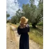 Kadın Keten Kısa Kollu uzun  Elbise - Lacivert
