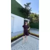 Kadın Yakalı Gömlek Kemerli Şortlu Takım - Bordo