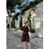 Kadın Yakalı Gömlek Kemerli Şortlu Takım - Bordo